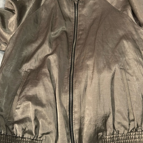 Zara Lightweight Satin Olive Green Bomber Jacket Sz Small - Picture 13 of 15